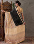 Vasthrlay Printed Tassels Black | Dark Beige Saree With Unstitched Blouse Piece