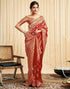 Vasthrlay Womens Banarasi Jacquard Red | Golden Saree With Unstitched Blouse Piece
