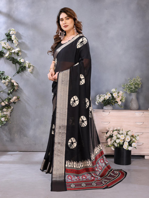 Vasthrlay Black Unstitched Saree