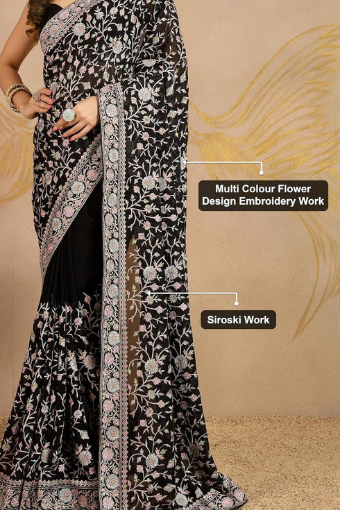 Vasthrlay Georgette Embroidery Unstitched Black Ethnic Wear