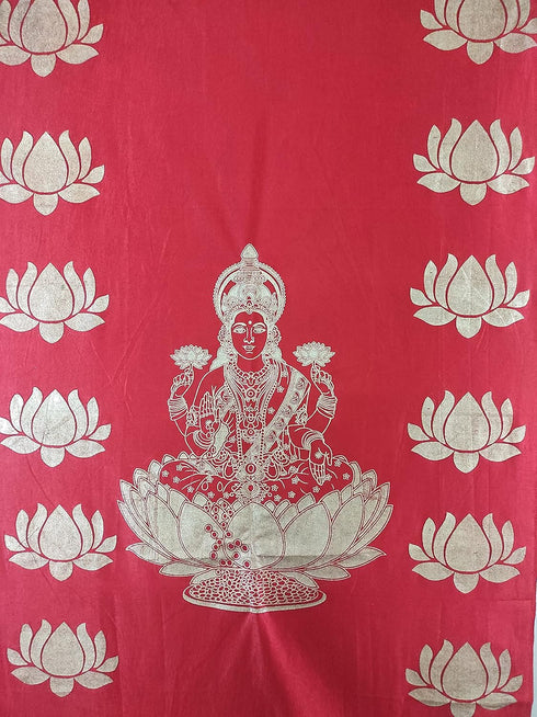 Golden Print Lakshmi Devi Traditional Background Cloth for Varalakshmi Vratham