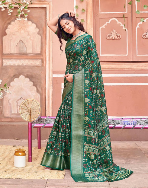 Vasthrlay Womens Printed Unstitched Navy Blue Saree