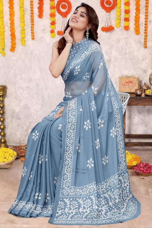 Vasthrlay Fashion Chiffon Printed Parrot Ethnic Wear