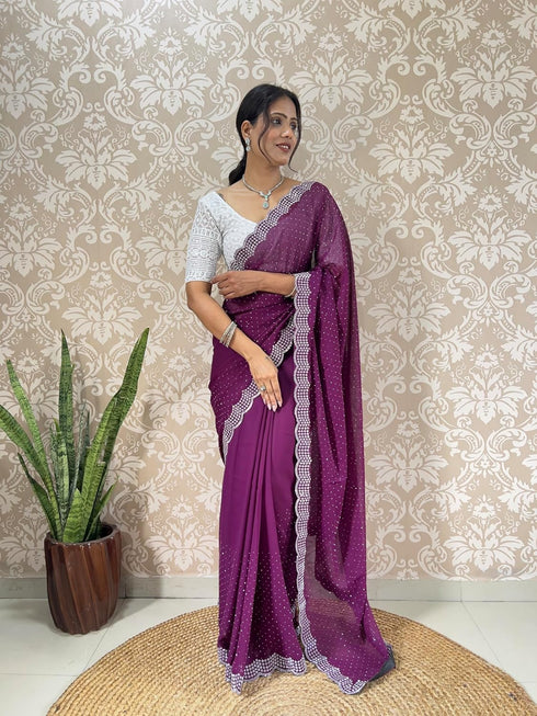 Vasthrlay Georgette Embellishments Scalloped Traditional