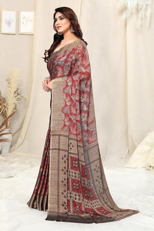 Vasthrlay Fashion Chiffon Georgette Beige Ethnic Wear