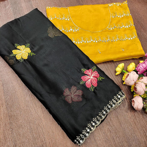 Vasthrlay Vichitra Embroidery Brown Black