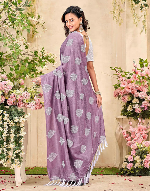 Vasthrlay Scalloped Embroidery Yellow Saree