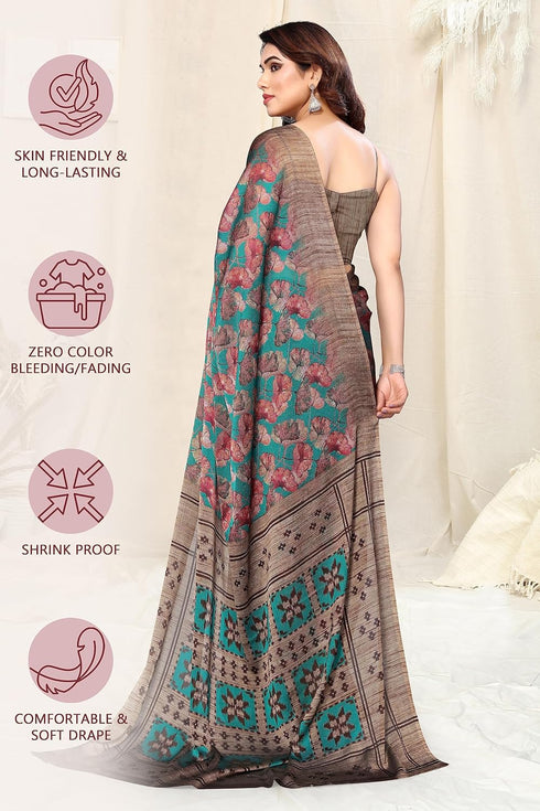 Vasthrlay Fashion Chiffon Georgette Beige Ethnic Wear