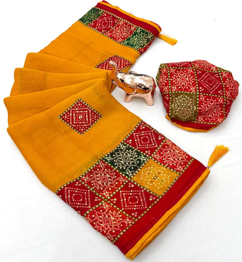 Vasthrlay Bandhani Georgette Kalamkari