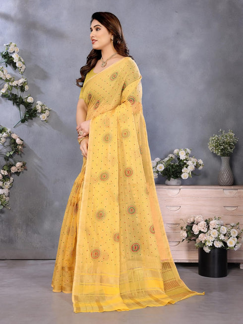 VasthrlayManipuri Unstitched Shagun Yellow Free Ethnic Wear