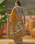 Vasthrlay Womens Printed Mustard Yellow | Multi Saree With Unstitched Blouse Piece