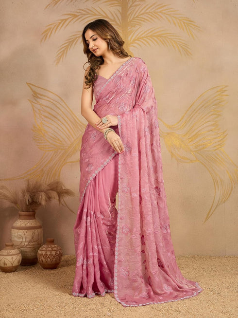 Vasthrlay Embroidery Siroski Unstitched Lightpink Ethnic Wear