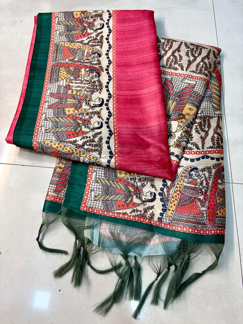 Vasthrlay Tussar Ghicha Traditional Kalamkari Madhubani