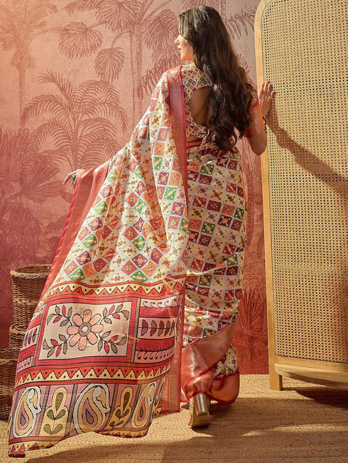 Vasthrlay Printed Jacquard Unstitched Dusty Pink Saree
