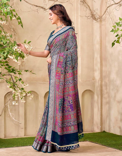 Vasthrlay Georgette Printed Unstitched Red Saree