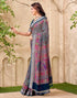 Vasthrlay Georgette Printed Teal Blue Saree With Unstitched Blouse Piece