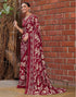 Vasthrlay Georgette Printed Maoon Saree With Unstitched Blouse Piece