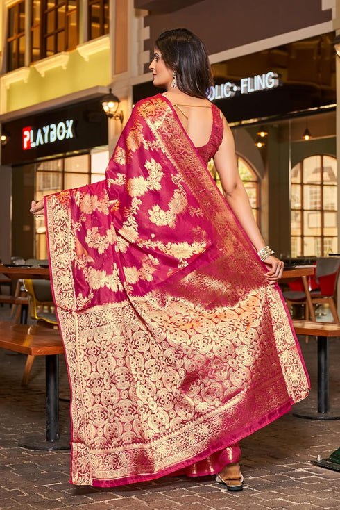 Vasthrlay Organza Patola Unstitched Blouse Saree