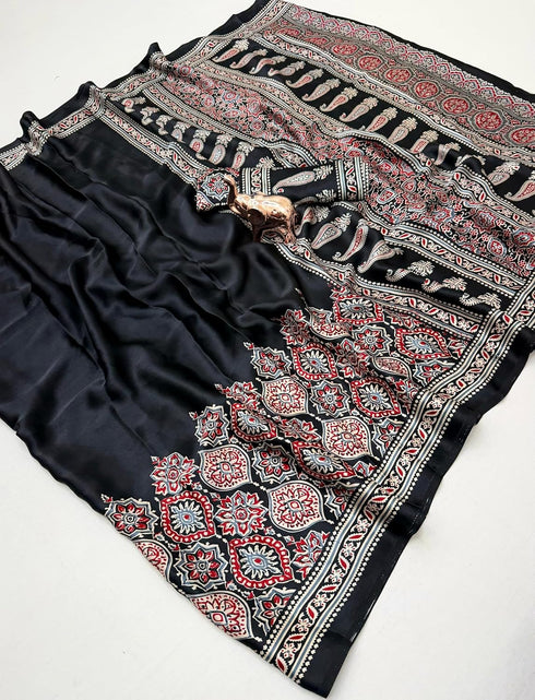 Vasthrlay Ajrakh Saree Crepe