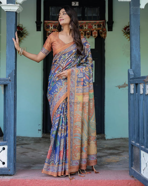 Vasthrlay Handloom Multicolor Turquoise Saree