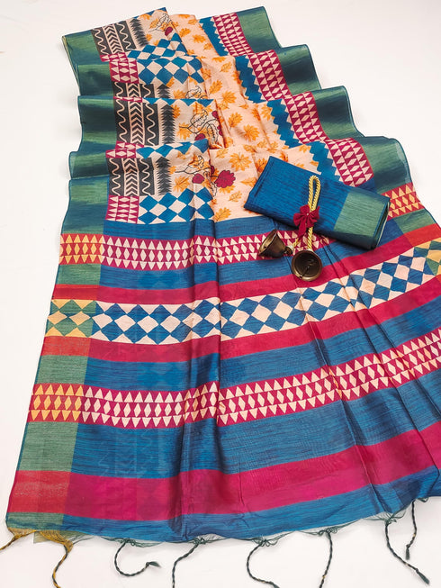 Vasthrlay Tussar Printed Conrast