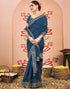 Vasthrlay Bandhani Embroidery Rama Blue Saree With Unstitched Blouse Piece