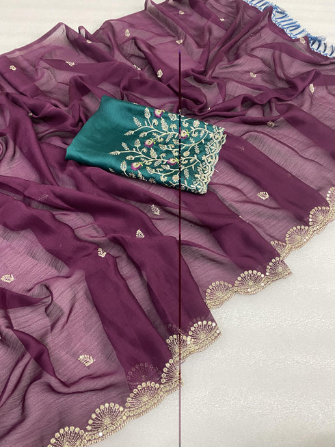 Vasthrlay Pink Georgette Embroidery Saree