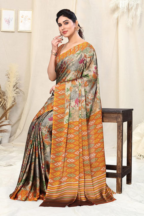 Vasthrlay Fashion Chiffon Georgette Beige Ethnic Wear