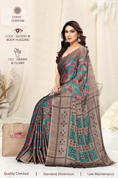 Vasthrlay Fashion Chiffon Georgette Beige Ethnic Wear