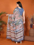 Vasthrlay Brown Womens Linen Ready To Wear Saree