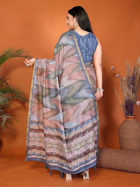 Vasthrlay Brown Womens Linen Ready To Wear Saree
