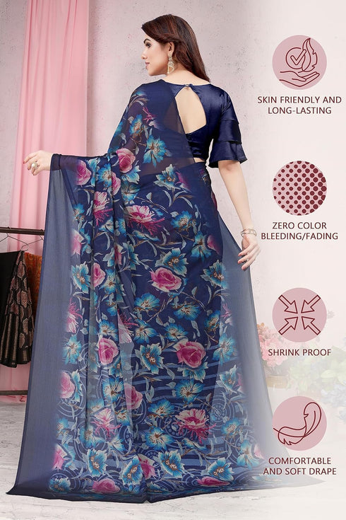 Vasthrlay Fashion Chiffon Printed Navy Ethnic Wear