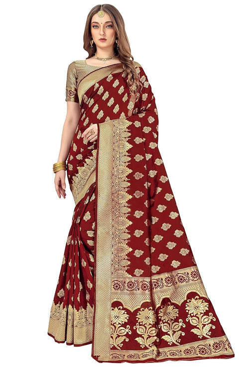 Vasthrlay Banarasi Gs Bridal Maroon Ethnic Wear