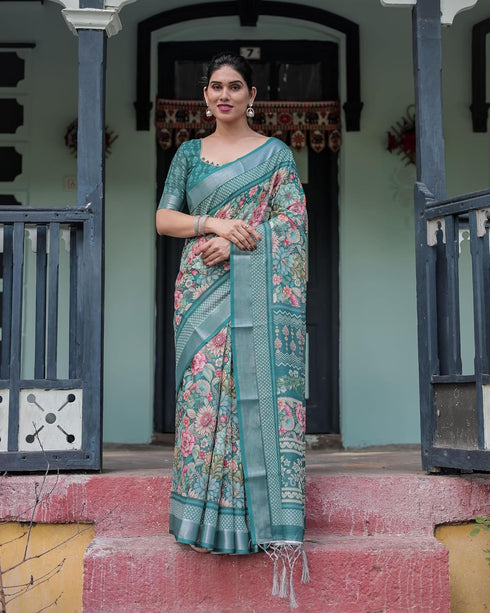 Vasthrlay Floral Prints Tasseled Saree