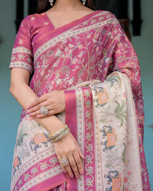Vasthrlay Handloom Printed Tassels Saree