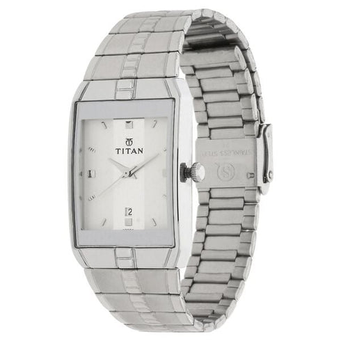 Titan Quartz Analog with Date Silver Dial Stainless Steel Strap Watch for Men