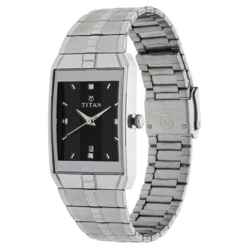 Titan Quartz Analog with Date Black Dial Stainless Steel Strap Watch for Men
