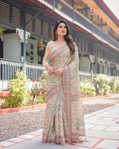 Vasthrlay Turquoise Embroidery Traditional Saree