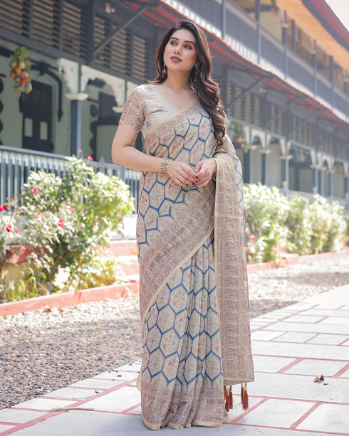 Vasthrlay Turquoise Embroidery Traditional Saree