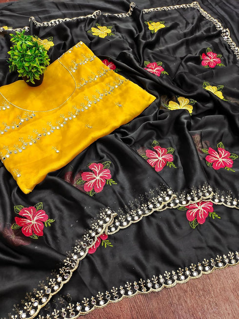 Vasthrlay Vichitra Embroidery Brown Black