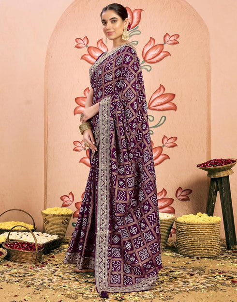 Vasthrlay Georgette Embroidery Unstitched Dark Green Saree