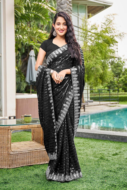 Vasthrlay Georgette Sequence White Ethnic Wear