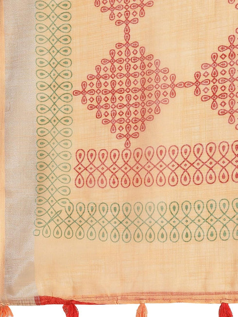 Vasthrlay Geometric Unstitched Peach Ethnic Wear