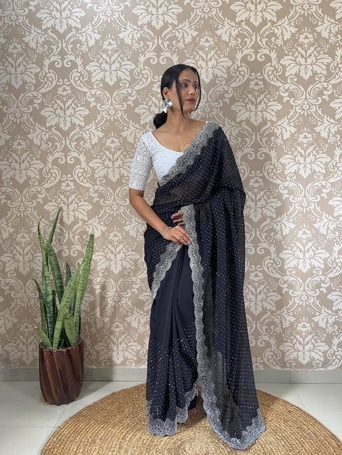 Vasthrlay Georgette Embellishments Scalloped Traditional