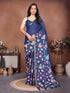 Vasthrlay Navy Blue Digital Print Linen Ready To Wear Saree For Women