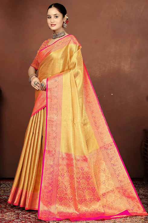 Vsathrlay Gold Kanjivaram Banarasi Festival Ethnic Wear