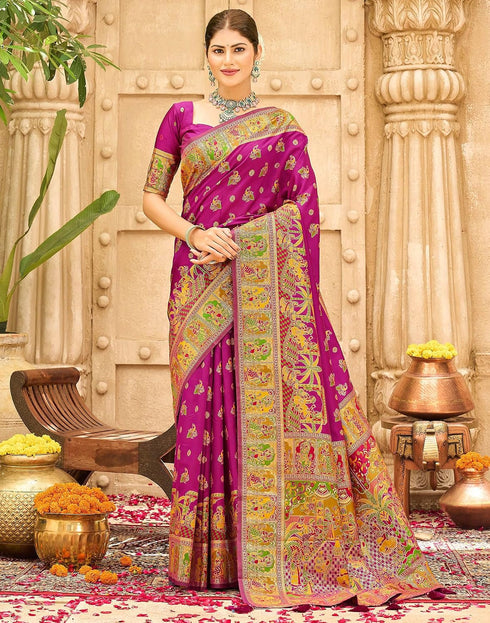 Vasthrlay Banarasi Jacquard Pink Saree With Unstitched Blouse Piece