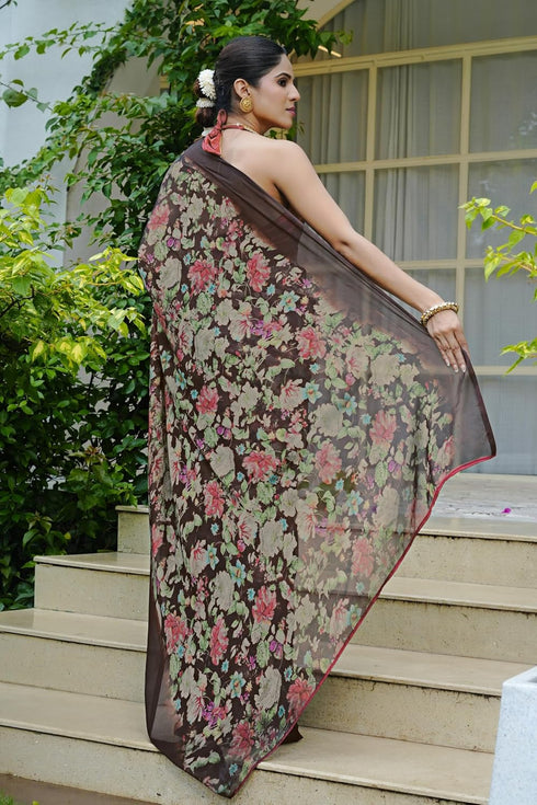 Vasthrlay Fashion Chiffon Georgette Beige Ethnic Wear