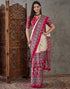 Vasthrlay Printed Tassels Cream | Cherry Red Saree With Unstitched Blouse Piece