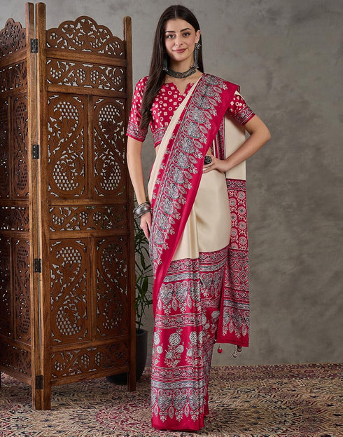 Vasthrlay Printed Tassels Unstitched Maroon Saree